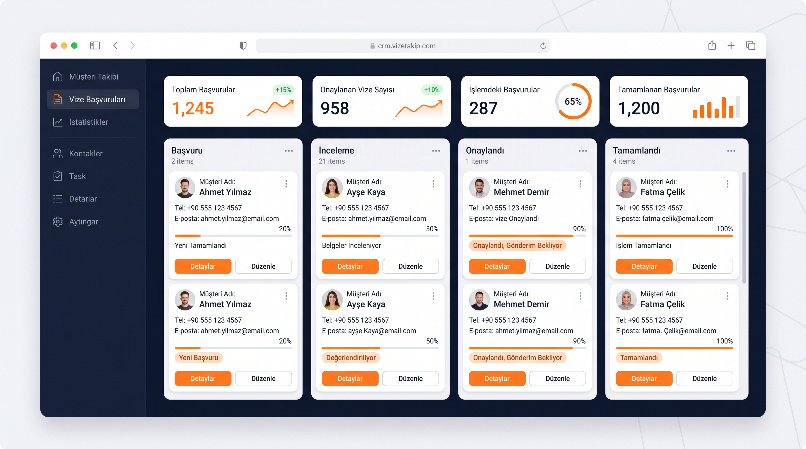 AcentaPro paneli - vize başvuru takip ekranı